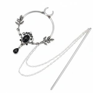 NWT Silver Moon Hair Pin Set w/ Black Accents And Chain